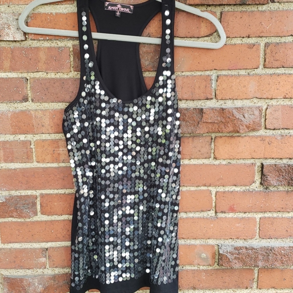 Almost Famous sequin racer back tank top